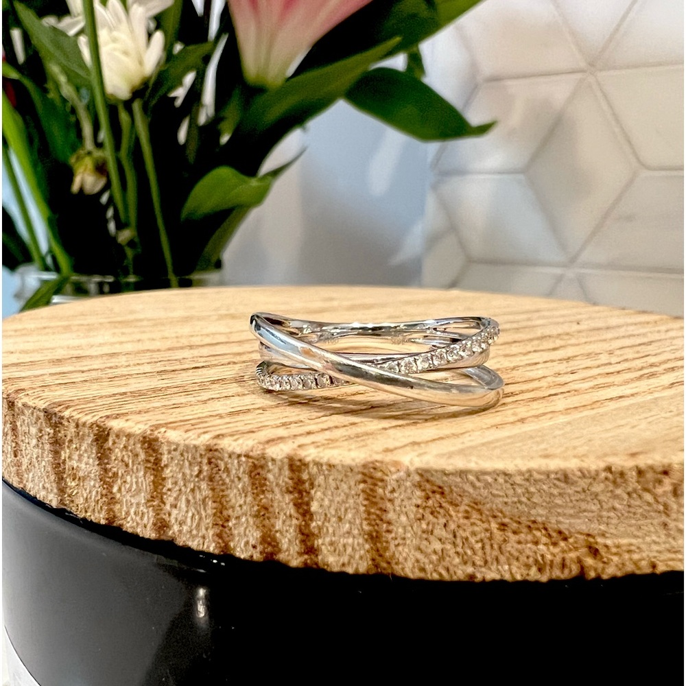 14K White Gold & Diamond Crossover Ring
